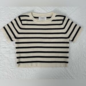 Zara short ribbed striped knit T-shirt for girls, Size 11-12